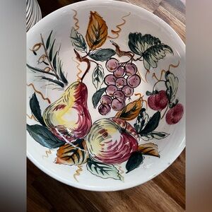 Large Hand-Painted Fruit Serving Bowl (with the two bamboo salad servers inc